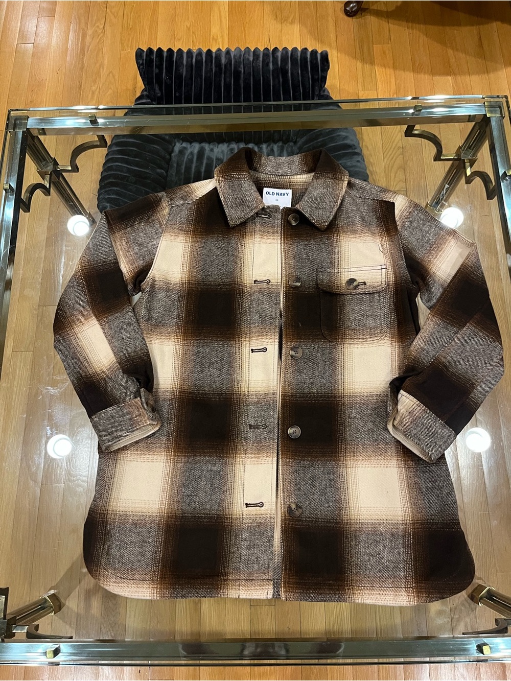 Old Navy Men’s Brown Plaid Button-Up Shirt Jacket